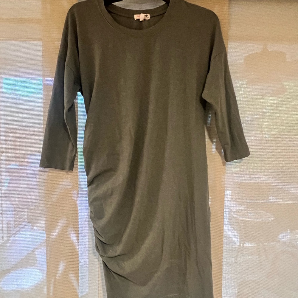 Sundry Olive Green Ruched Midi Dress